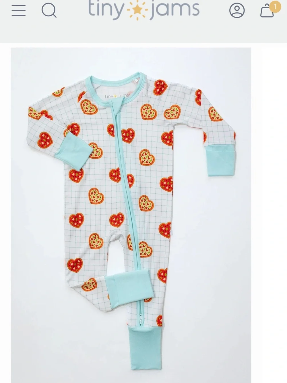 ISO Tiny Jams Pizza my Heart Zip-Up One-Piece- Newborn size